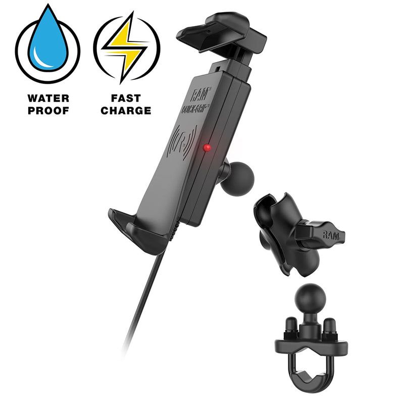 RAM Mount Quick-Grip 15W Waterproof Wireless Charging Handlebar Mount [RAM-B-149Z-A-UN14W-V7M-1]