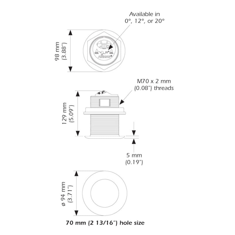 Airmar B75HW High Wide Chirp Transducer - 20 Degree Deadrise, 600W Thru Hull [B75C-20-HW-MM]