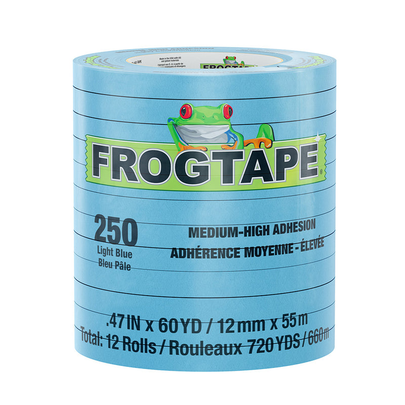 FrogTape CP 250 Medium-High Adhesion Masking Tape - 12MM x 55M x 12-Pack - Light Blue - Rated for 250F [105325]