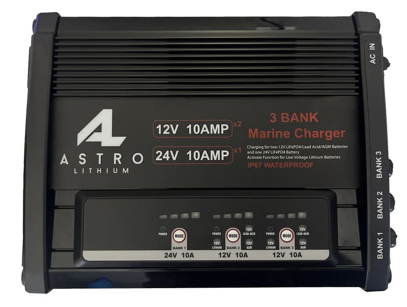 Astro Lithium 24V Lithium and 12V Lead Acid 3-Bank Waterproof Battery Charger