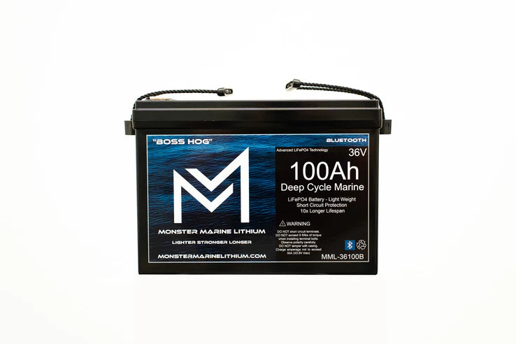 36V 100AH Bluetooth Deep Cycle Lithium Marine Trolling Battery MML-36100B “Boss Hog”