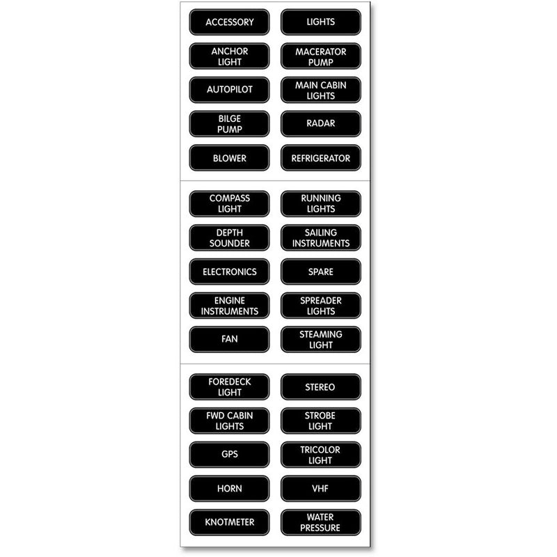 Blue Sea 8030 DC Panel Basic 30 Label Set [8030] - Mealey Marine