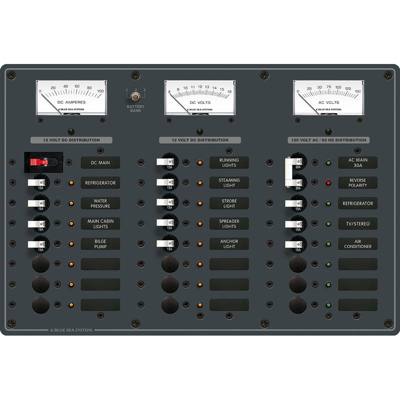 Blue Sea 8084 AC Main +6 Positions/DC Main +15 Positions Toggle Circuit Breaker Panel - White Switches [8084] - Mealey Marine