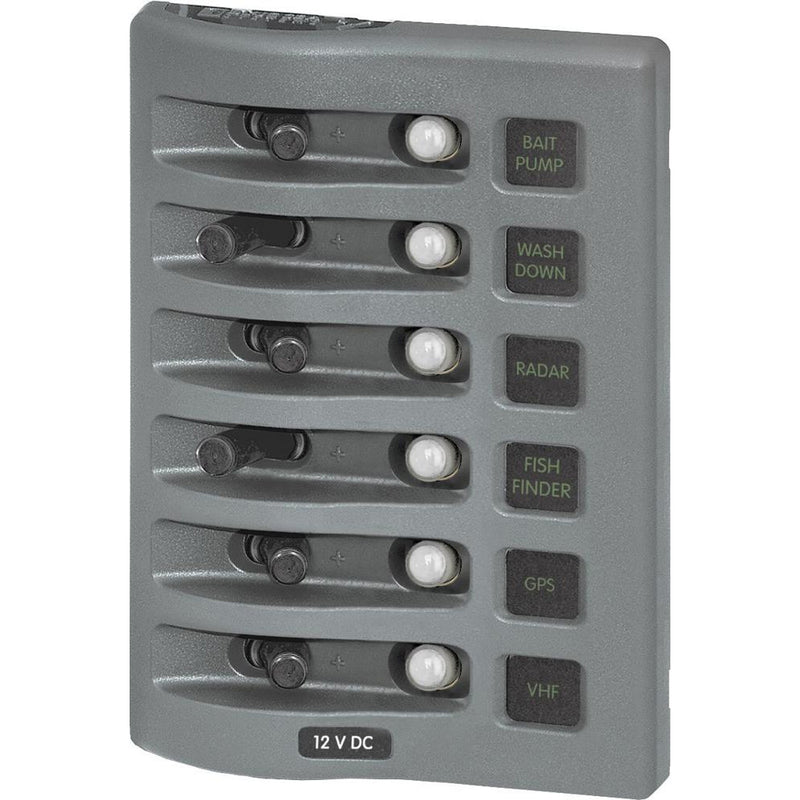 Blue Sea 4376 WeatherDeck Water Resistant Circuit Breaker Panel - 6 Position - Grey [4376] - Mealey Marine