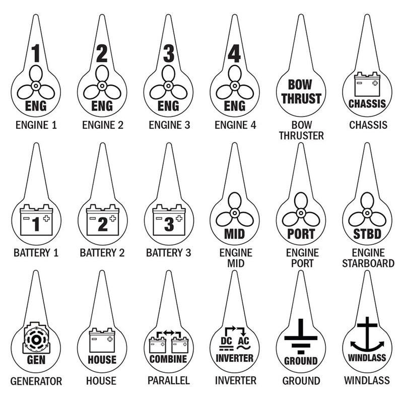 Blue Sea 7902 Icon Circuit Identification Label Kit for Battery Switches [7902] - Mealey Marine