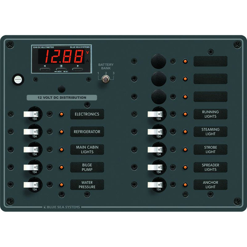 Blue Sea 8403 DC Panel 13 Position w/ Multimeter [8403] - Mealey Marine