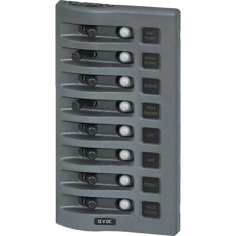 Blue Sea 4378 WeatherDeck Water Resistant Circuit Breaker Panel - 8 Position - Grey [4378] - Mealey Marine