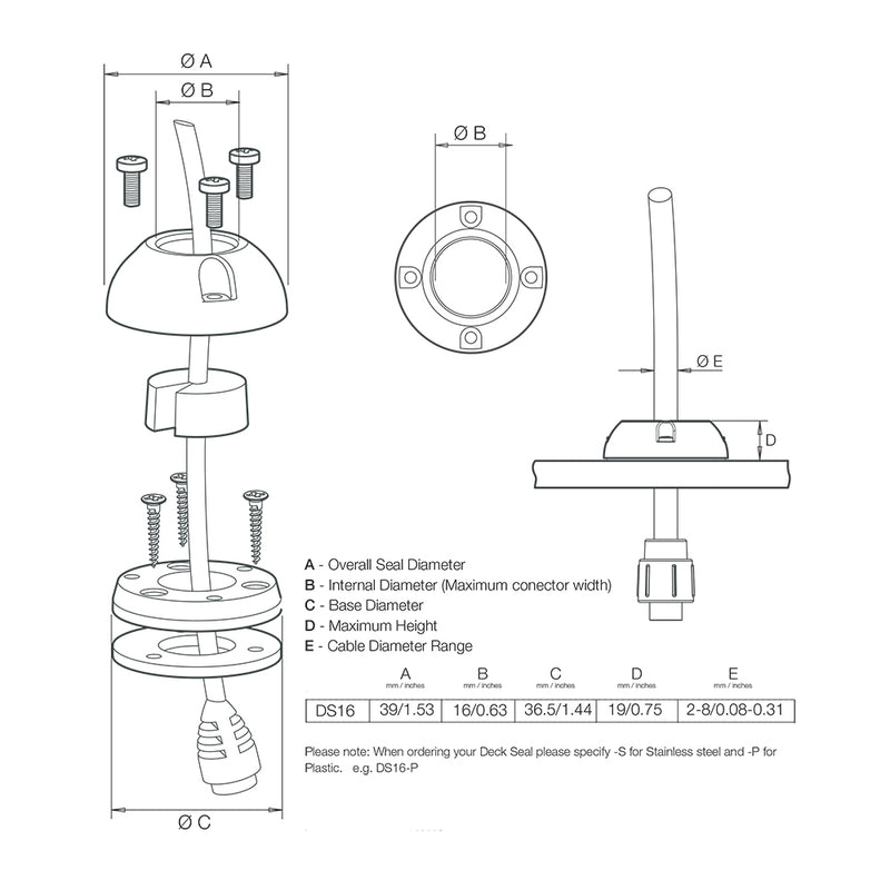 Scanstrut Mini Deck Seal Connector - .63" Cable - .35" [DS16-P] - Mealey Marine