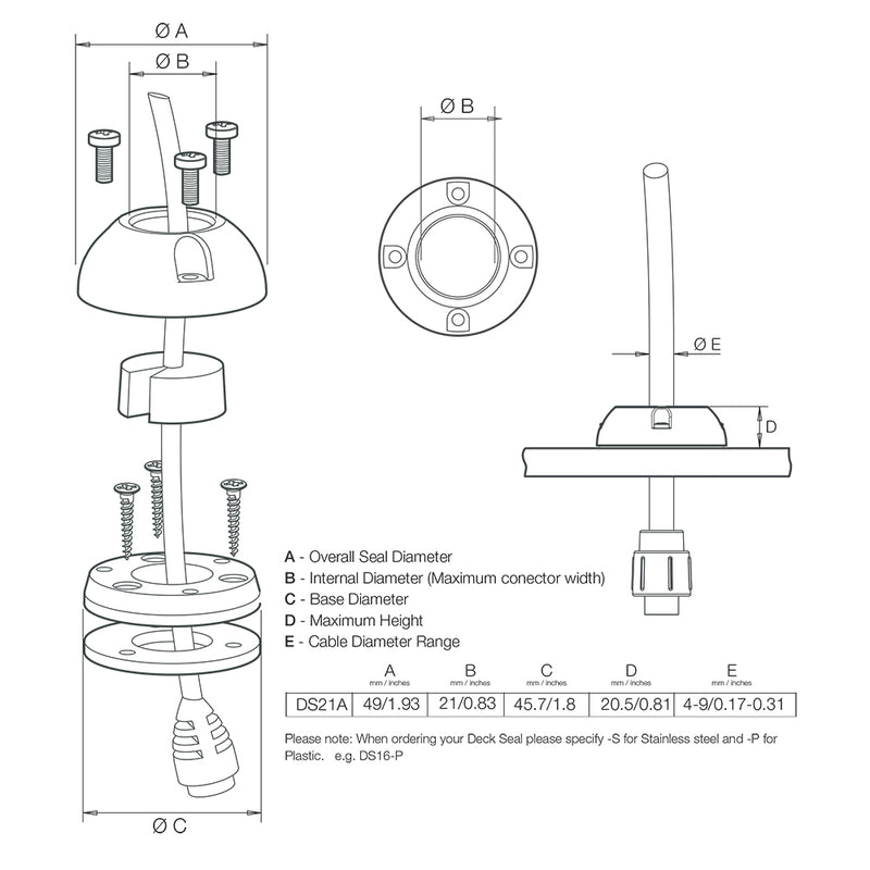 Scanstrut Small Deck Seal Connector - .83" Cable - .35" [DS21A-P] - Mealey Marine