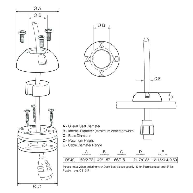 Scanstrut Large Deck Seal Connector - 1.57" Cable - .59" [DS40-P] - Mealey Marine