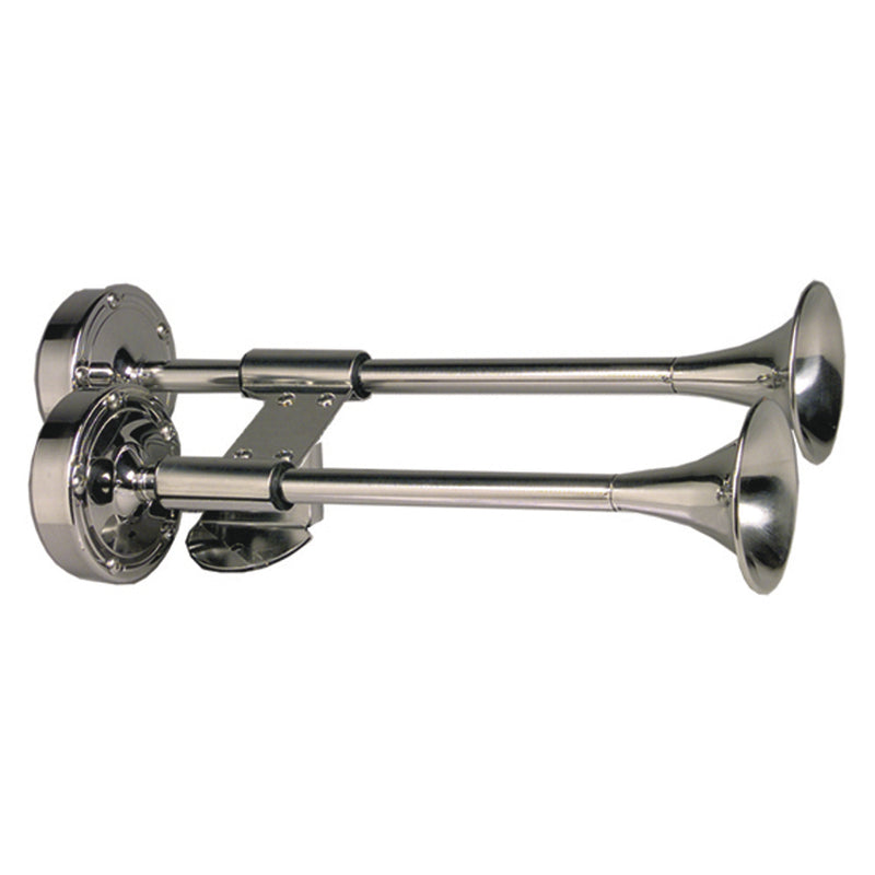 Schmitt  Ongaro Deluxe All-Stainless Shorty Dual Trumpet Horn - 12V [10012] - Mealey Marine