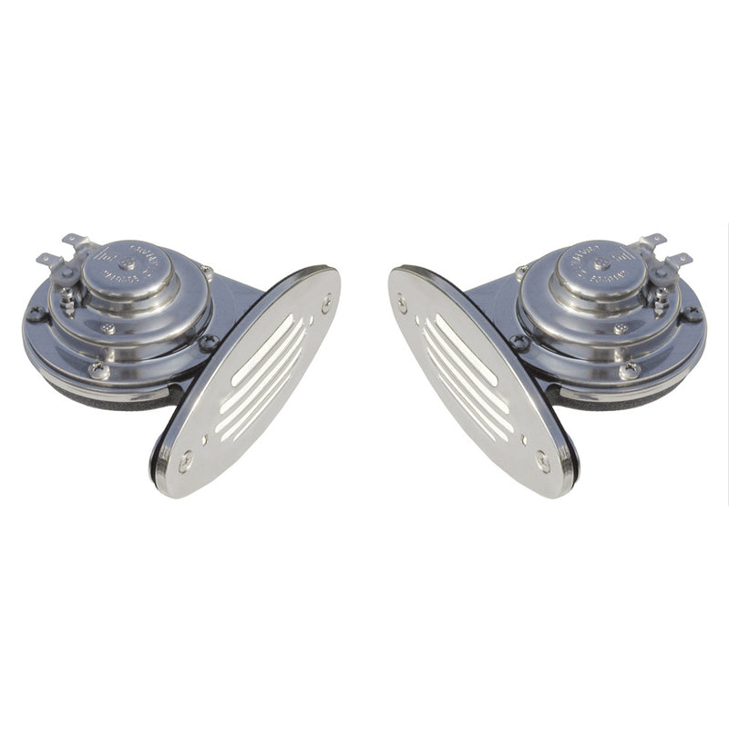 Schmitt  Ongaro Mini SS Dual Drop-In Horn w/SS Grills High  Low Pitch [10055] - Mealey Marine