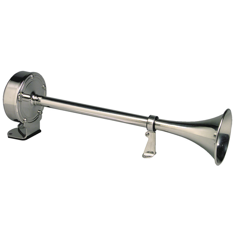 Schmitt  Ongaro Deluxe All-Stainless Single Trumpet Horn - 24V [12427] - Mealey Marine