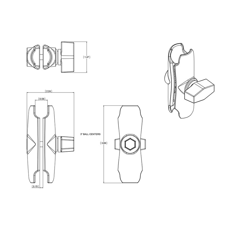 RAM Mount Double Socket Arm f/1" Ball [RAM-B-201U] - Mealey Marine