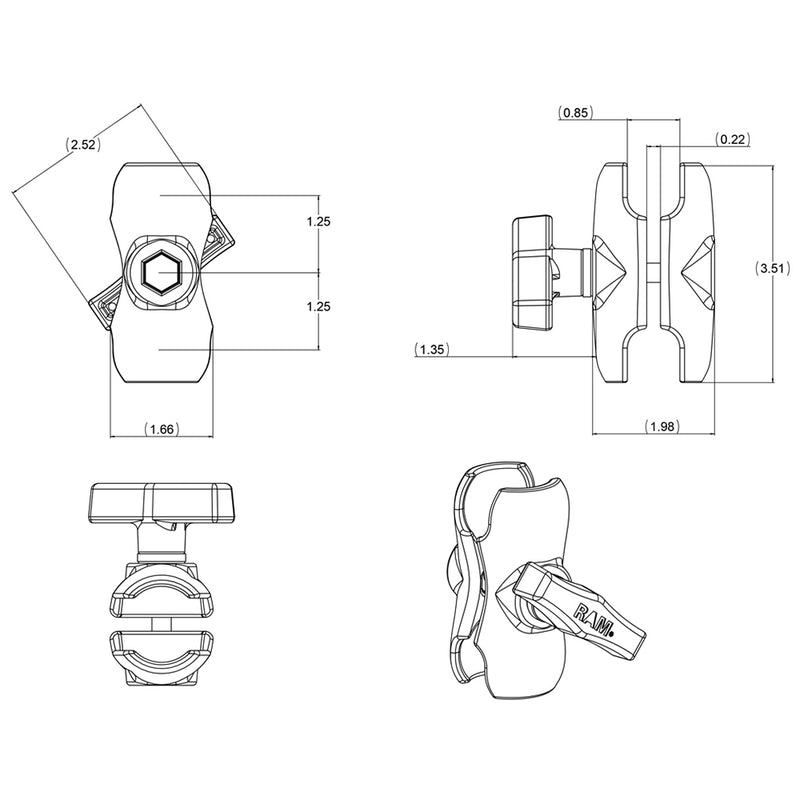 RAM Mount Short Double Socket Arm f/1.5" Ball [RAM-201U-B] - Mealey Marine