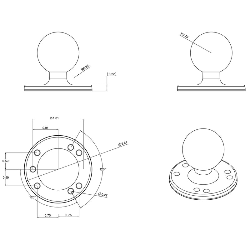 RAM Mount 2-1/2" Diameter Base w/1.5" Ball [RAM-202U] - Mealey Marine