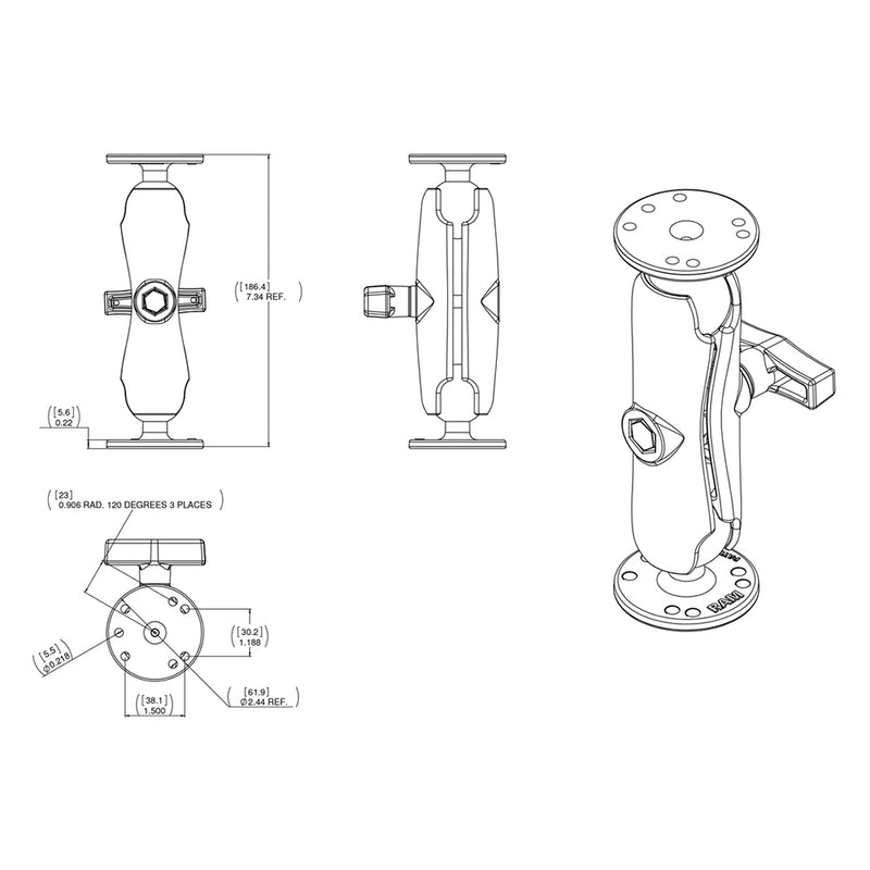 RAM Mount Double Socket Arm f/Garmin Fixed Mount GPS - 1.5" [RAM-101-G2U] - Mealey Marine