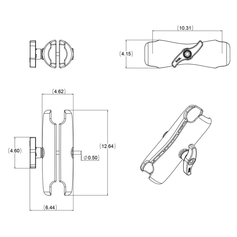 RAM Mount Double Socket Arm f/3.38" E Size Ball Bases [RAM-E-201U] - Mealey Marine