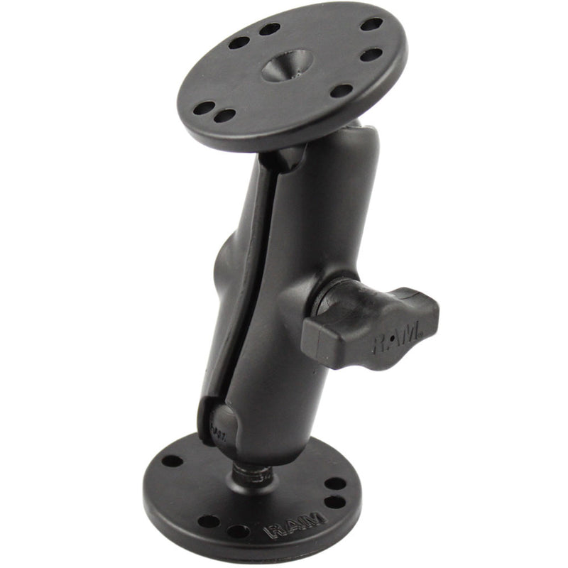 RAM Mount 1" Ball Double Socket Arm w/2 2.5" Round Bases - AMPS Hole Pattern [RAM-B-101U] - Mealey Marine