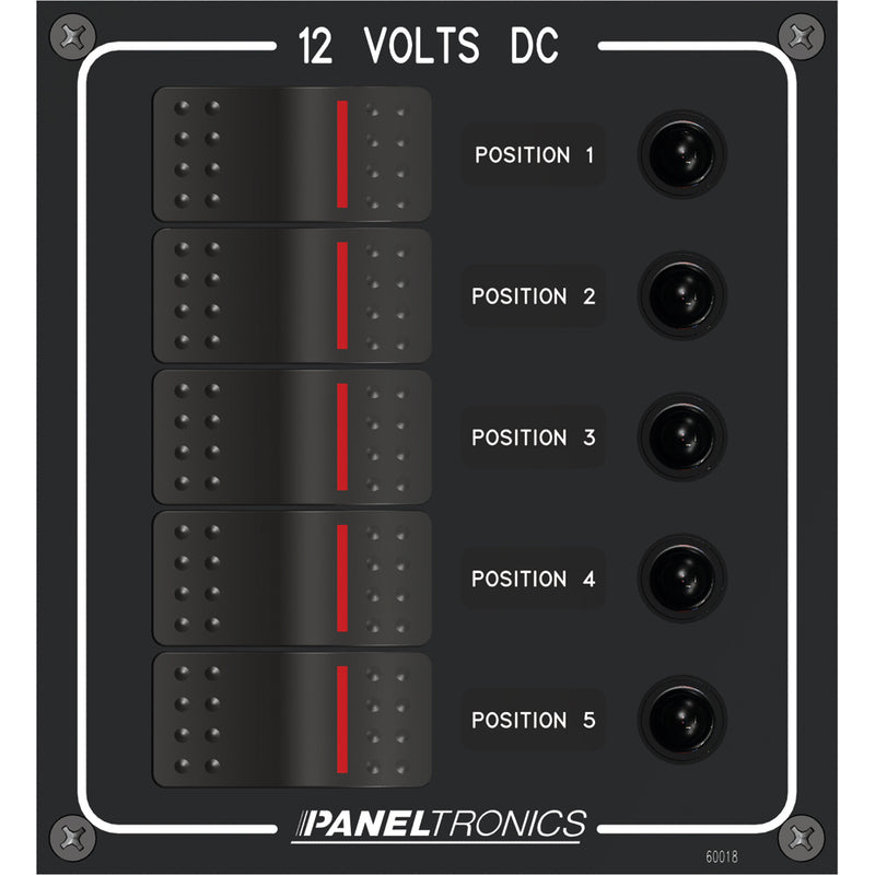 Paneltronics Waterproof Panel - DC 5-Position Illuminated Rocker Switch & Circuit Breaker [9960018B] - Mealey Marine