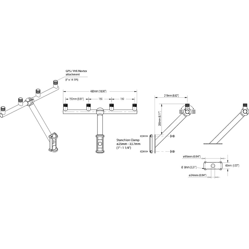 Scanstrut T-Bar - GPS/VHF Antenna Mount f/4 Antennas [TB-01] - Mealey Marine