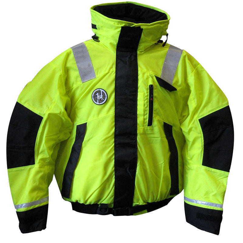 First Watch Hi-Vis Flotation Bomber Jacket - Hi-Vis Yellow/Black - X-Large [AB-1100-HV-XL] - Mealey Marine