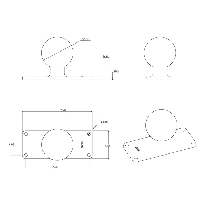 RAM Mount 2" x 5" Rectangular Base w/1.5" Ball [RAM-202U-25] - Mealey Marine