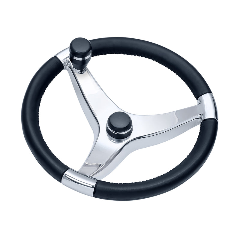 Schmitt  Ongaro Evo Pro 316 Cast Stainless Steel Steering Wheel w/Control Knob - 13.5" Diameter [7241321FGK] - Mealey Marine