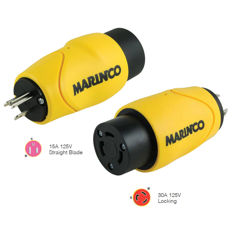 Marinco Straight Adapter 15Amp Straight Male to 30Amp Locking Female Connector [S15-30] - Mealey Marine