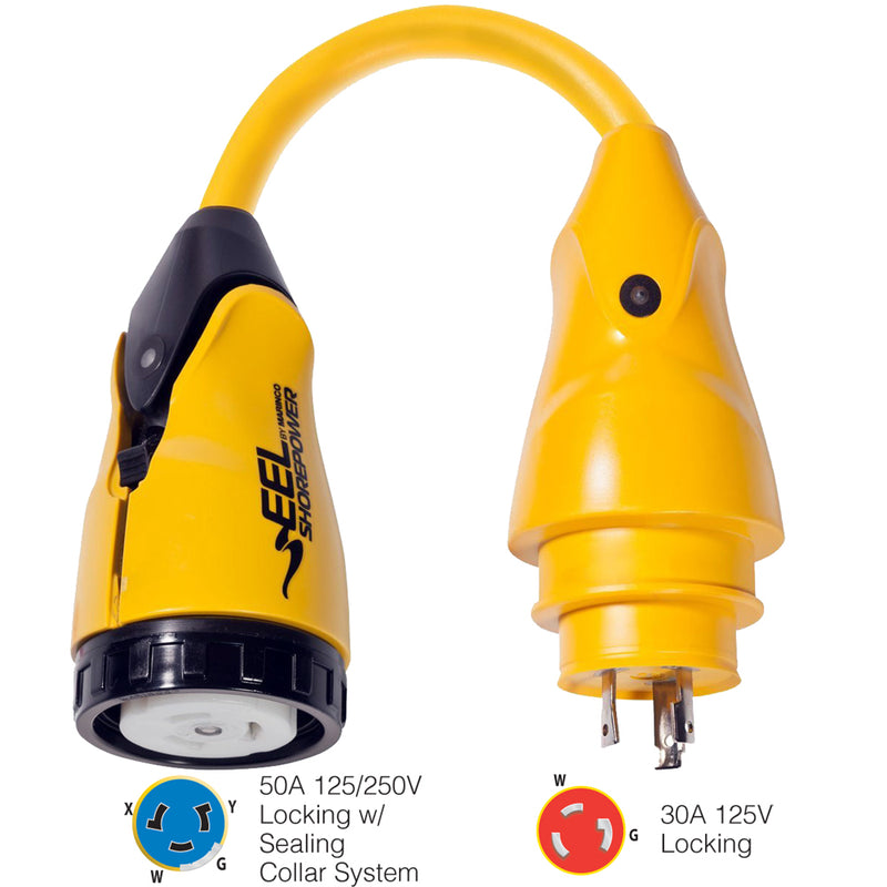 Marinco P30-504 EEL 50A-125/250V Female to 30A-125V Male Pigtail Adapter - Yellow [P30-504] - Mealey Marine