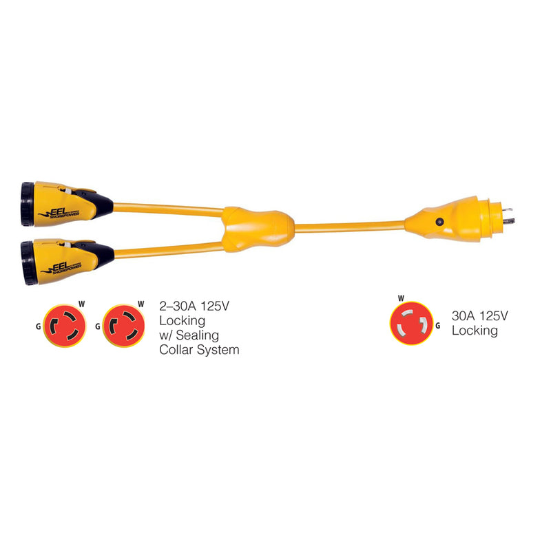 Marinco Y30-2-30 EEL (2)30A-125V Female to (1)30A-125V Male "Y" Adapter - Yellow [Y30-2-30] - Mealey Marine