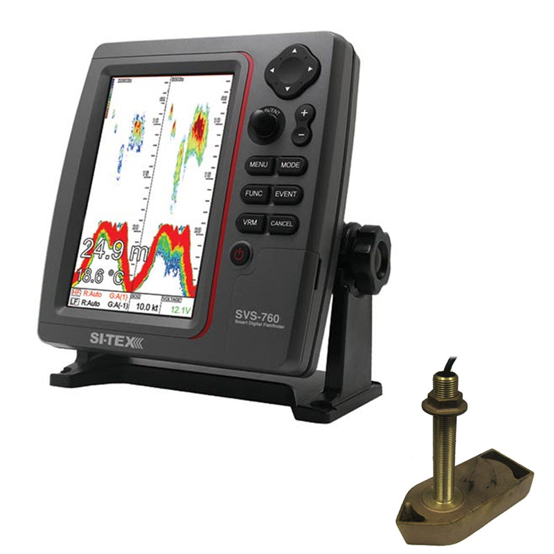 SI-TEX SVS-760 Dual Frequency Sounder 600W Kit w/Bronze Thru-Hull Temp Transducer - 307/50/200T-CX [SVS-760TH1] - Mealey Marine