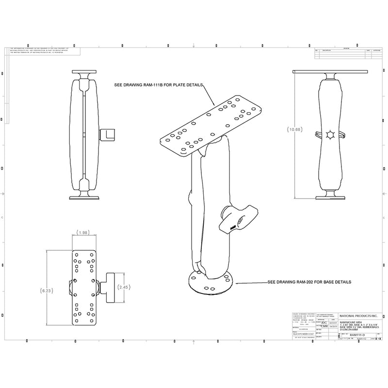 RAM Mount Marine Electronics Mount Long Arm Gimbal Bracket [RAM-111U-D] - Mealey Marine