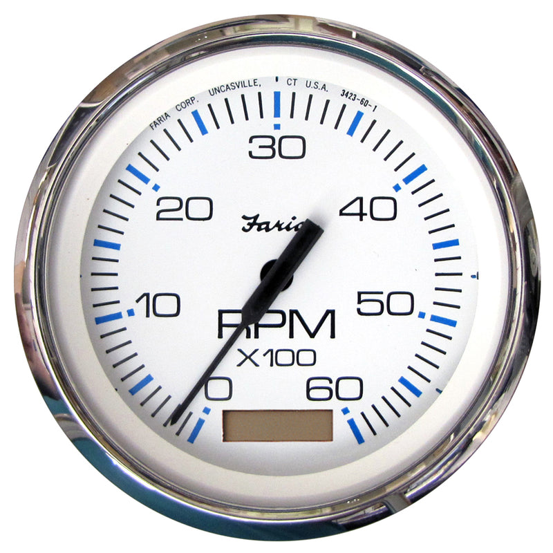 Faria Chesapeake White SS 4" Tachometer w/Hourmeter - 6,000 RPM (Gas - Inboard) [33832] - Mealey Marine