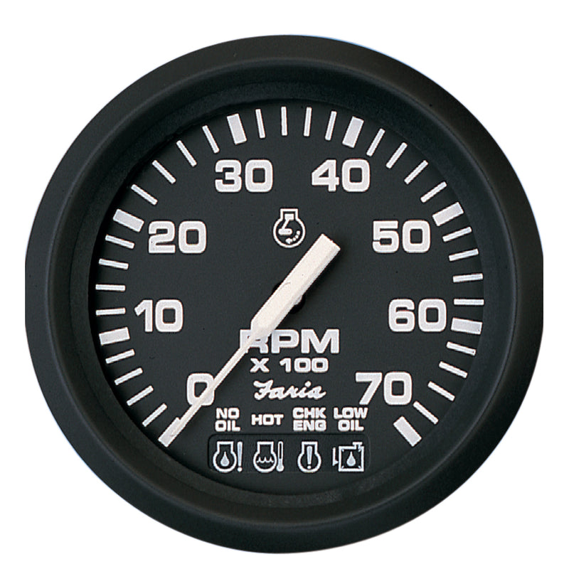 Faria Euro Black 4" Tachometer w/Systemcheck Indicator - 7,000 RPM (Gas - Johnson / Evinrude Outboard) [32850] - Mealey Marine