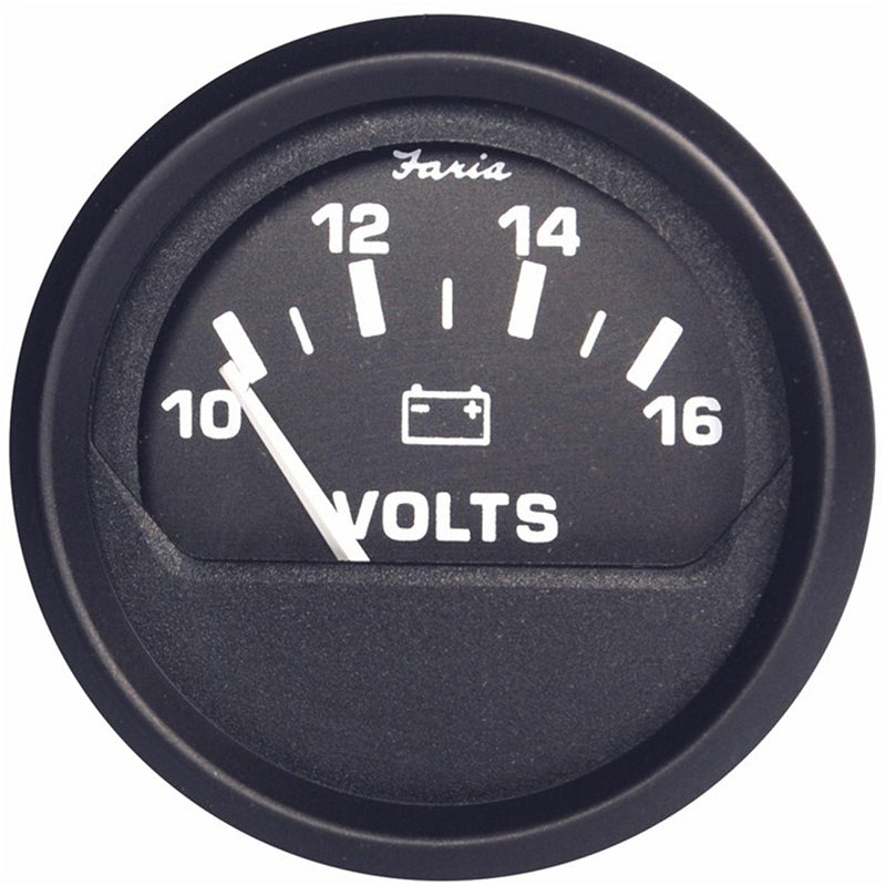 Faria Euro Black 2" Voltmeter (10-16 VDC) [12821] - Mealey Marine