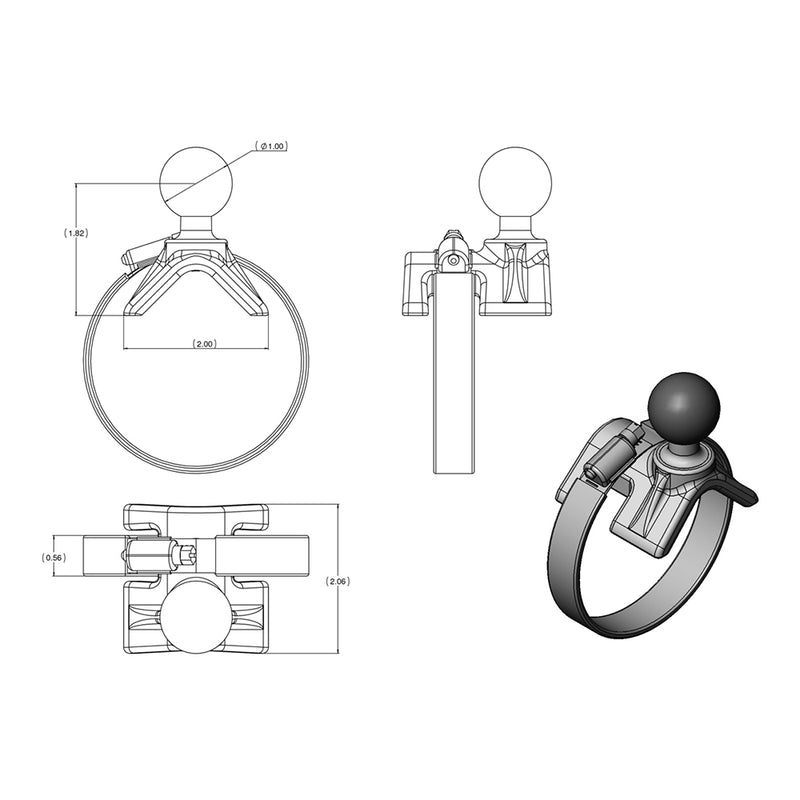 RAM Mount Strap Mount w/Arm & Diamond Base [RAM-B-108-238] - Mealey Marine