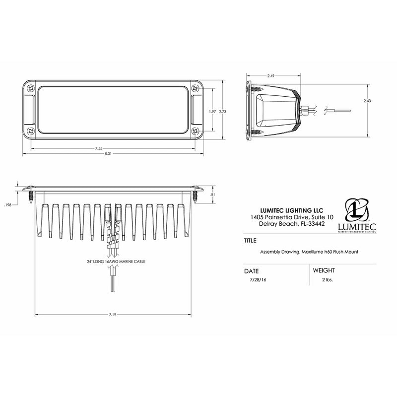 Lumitec Maxillumeh60 - Flush Mount Flood Light - White Housing - White Dimming [101336] - Mealey Marine