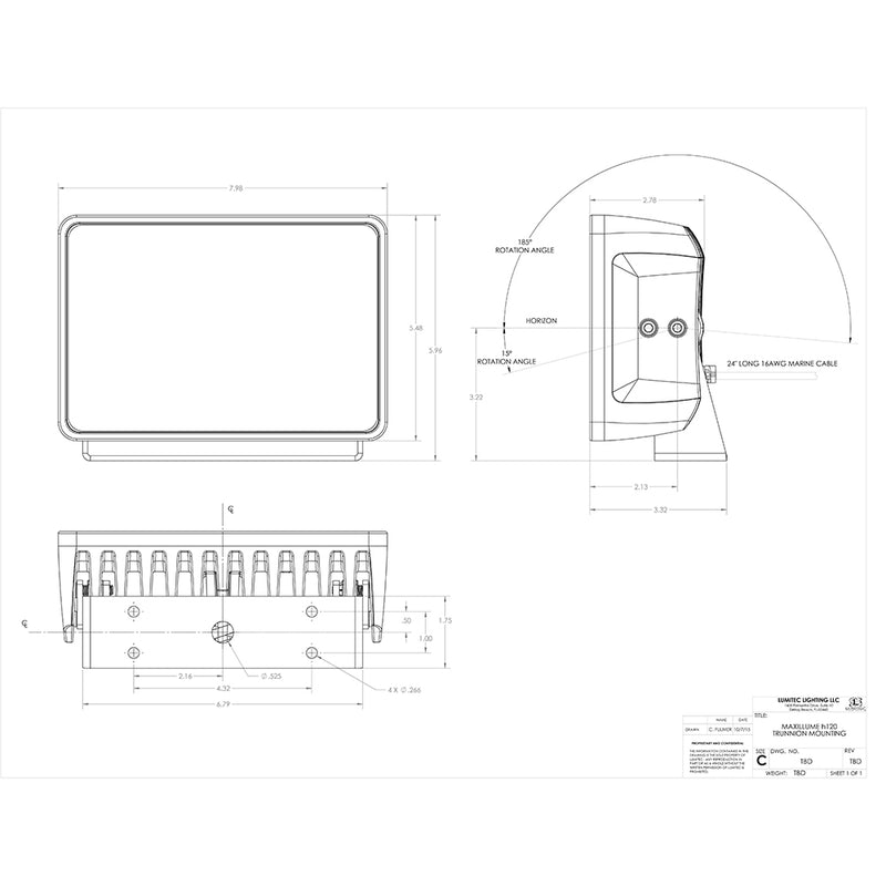 Lumitec Maxillume h120 - Trunnion Mount Flood Light - White Housing - White Dimming [101346] - Mealey Marine