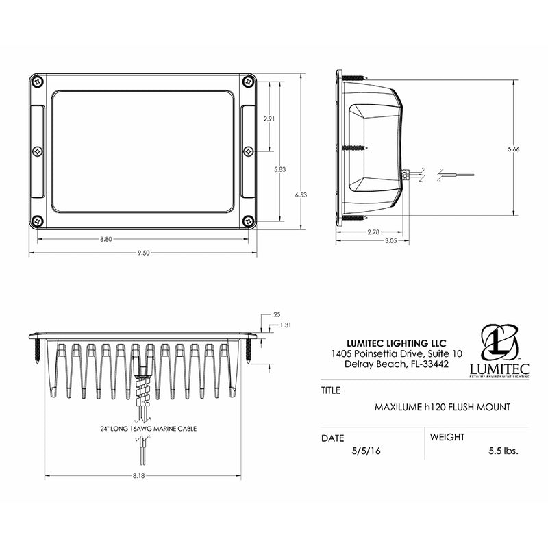 Lumitec Maxillume h120 - Flush Mount Flood Light - White Housing - White Dimming [101348] - Mealey Marine