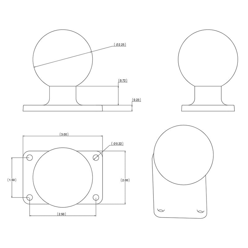 RAM Mount 2" x 3" Rectangle Base w/2.25" Ball [RAM-D-202U-23] - Mealey Marine