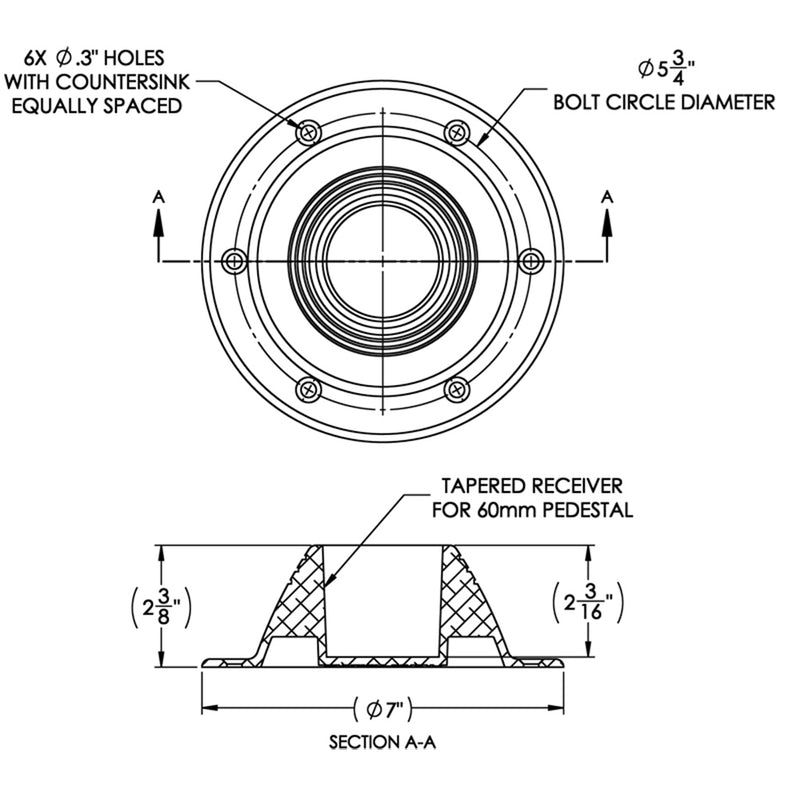 TACO Table Support - Surface Mount - Fits 2-3/8" Pedestals [Z10-4067BLY60MM] - Mealey Marine