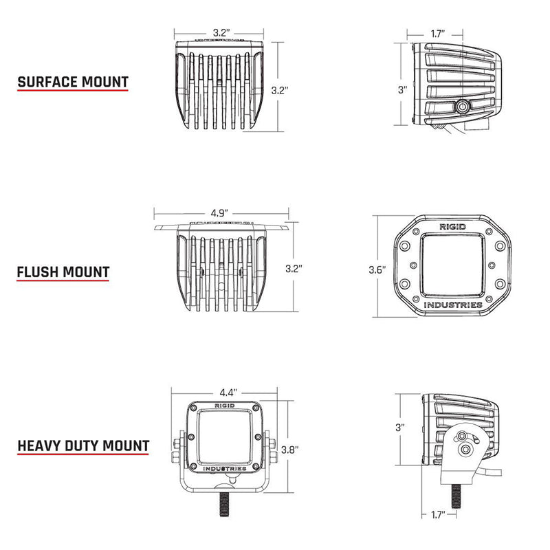 RIGID Industries D-Series PRO Flush Mount - Spot LED - Midnight Edition - Pair - Black [212213BLK] - Mealey Marine