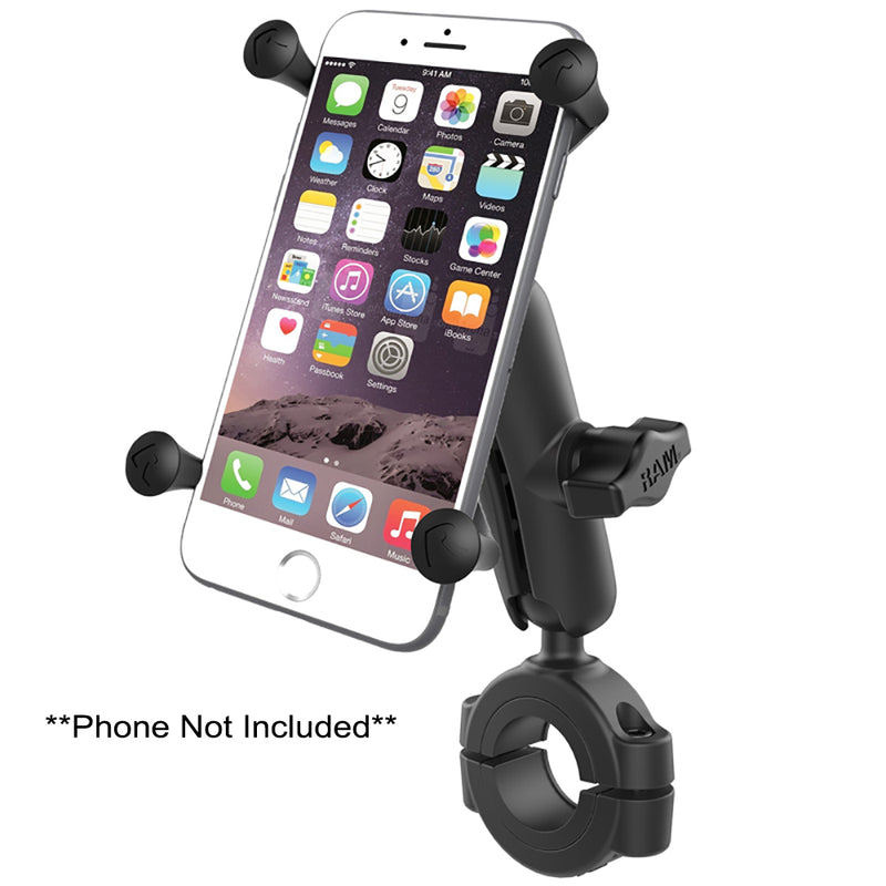 RAM Mount RAM Torque 1 1/8" - 1 1/2" Diameter Handlebar/Rail Base with 1" Ball, Medium Arm and X-Grip for Larger Phones [RAM-B-408-112-15-UN10U] - Mealey Marine