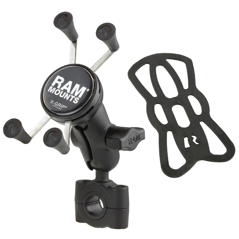 RAM Mount RAM Torque 3/4" - 1" Diameter Handlebar/Rail Base with 1" Ball, Short Arm and X-Grip for Phones [RAM-B-408-75-1-A-UN7U] - Mealey Marine