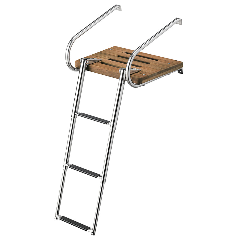 Whitecap Teak Swim Platform w/3-Step Telescoping Ladder f/Boats w/Inboard/Outboard Motors [68906] - Mealey Marine