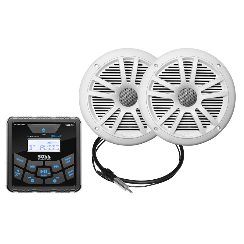 Boss Audio MCKGB450W.6 Marine Package - BluetoothIn-Dash Marine Gauge Digital Media AM/FM Receiver w/6.5" Speakers - White [MCKGB450W.6] - Mealey Marine