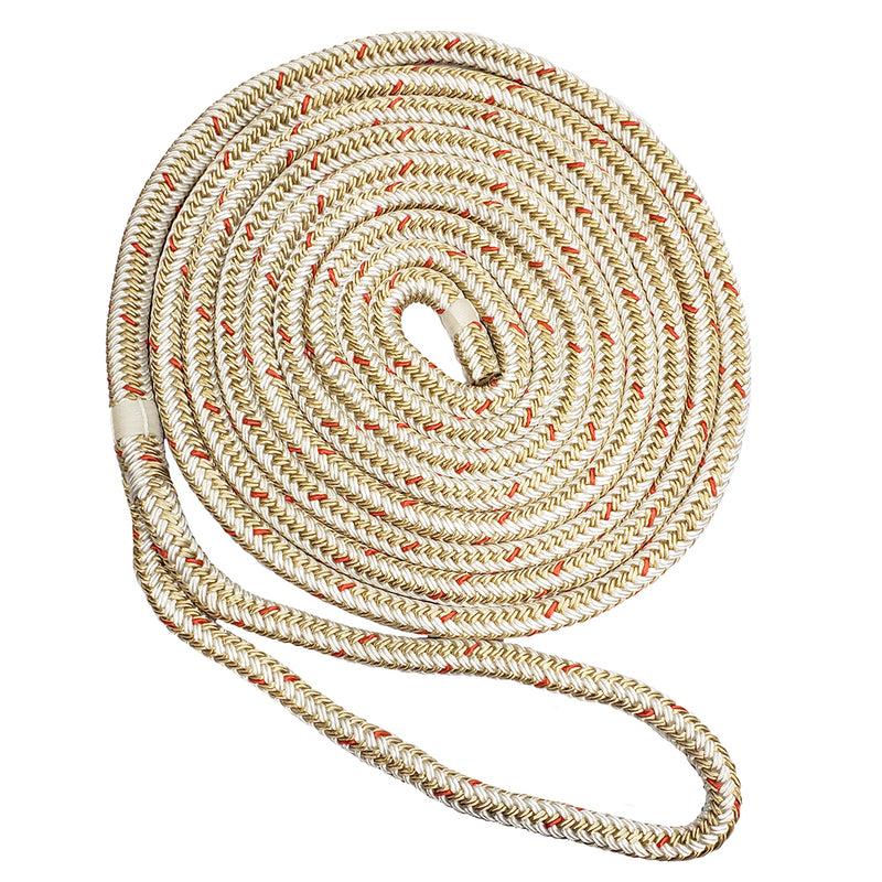 New England Ropes 3/8" x 15 Nylon Double Braid Dock Line - White/Gold w/Tracer [C5059-12-00015] - Mealey Marine