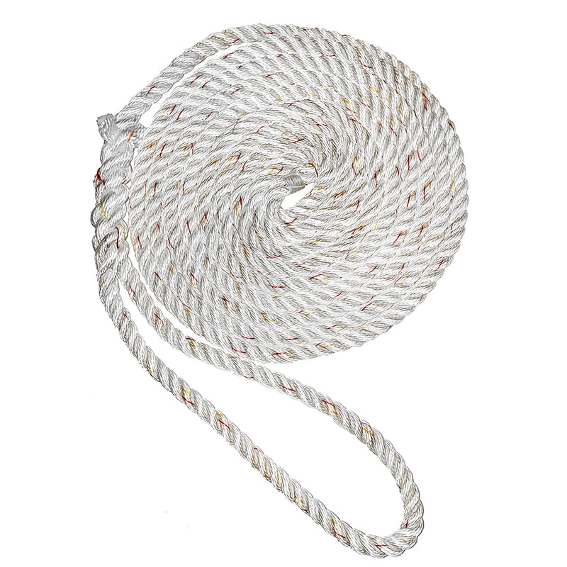 New England Ropes 3/8" X 15 Premium Nylon 3 Strand Dock Line - White w/Tracer [C6050-12-00015] - Mealey Marine