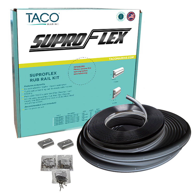 TACO SuproFlex Rub Rail Kit - Black w/Flex Chrome Insert - 2"H x 1.2"W x 60L [V11-9990BBK60-2] - Mealey Marine